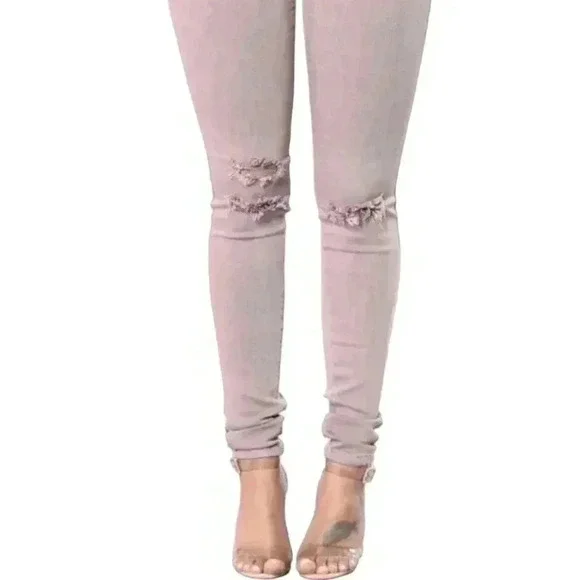 Fashion Nova High Waisted Pink Wash Skinny Jeans Stretchy Sexy Denim Size 9 - Picture 8 of 12